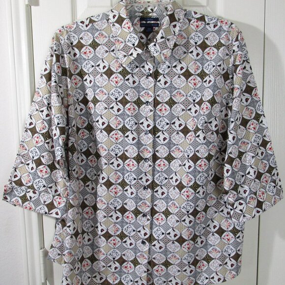 Westbound Woman Wrinkle Free 3/4 Slv Brown/Orange Print 100% Cotton Blouse, 20W - Picture 1 of 3